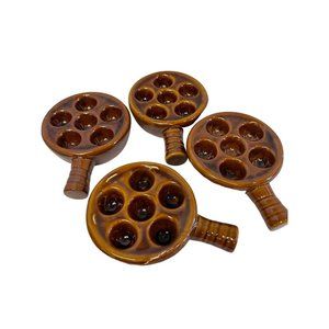 Taiwan Ceramic Brown Glazed Escargot Snail Plate Baking Dishes Handle Set‎ of 4